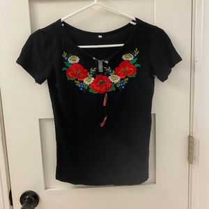 S Black With Roses T-Shirt